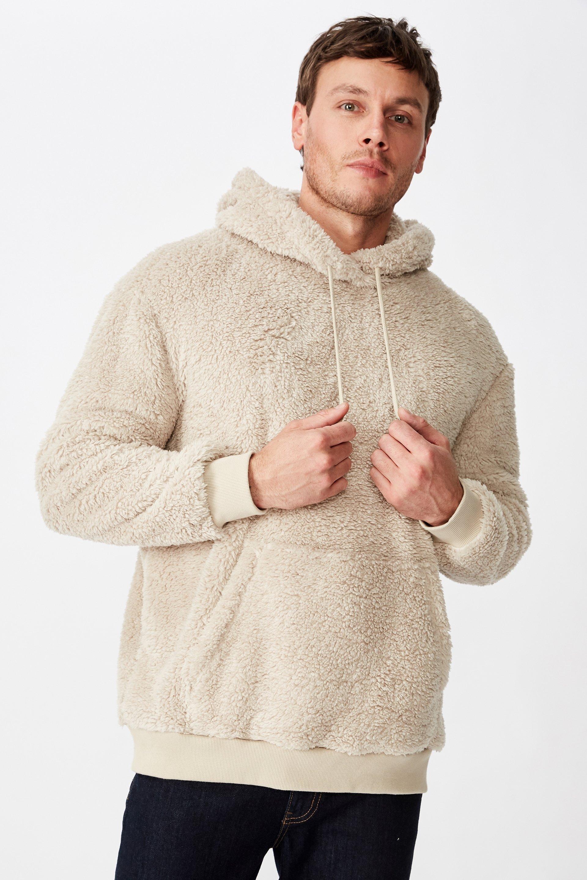 Drop shoulder teddy fleece hood - beige Cotton On Hoodies & Sweats ...