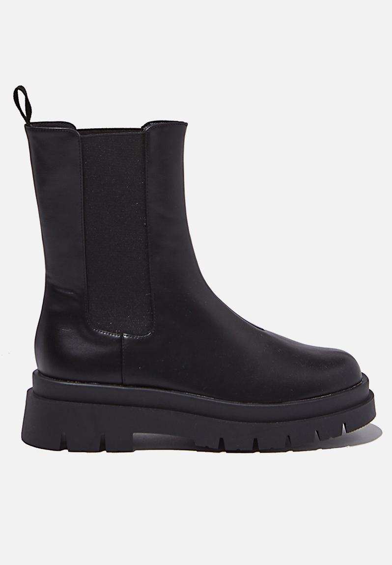 Maze combat midi gusset boot - black smooth Cotton On Boots ...
