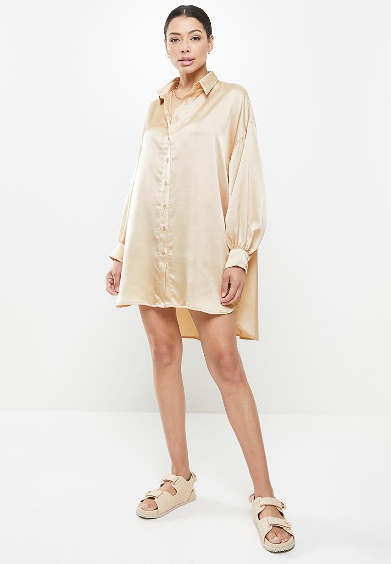 white longline shirt dress