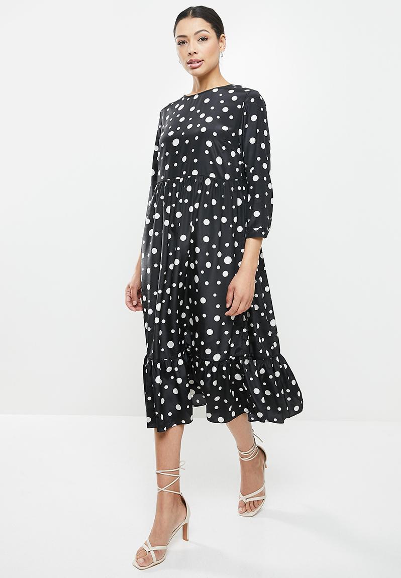 Tiered midi dress - black/cream spots printed Glamorous Casual ...