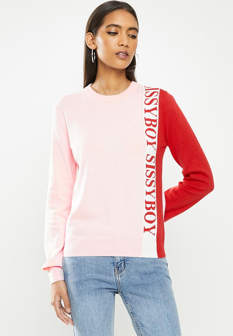 Rowe: vertical logo branded knit sweat with duo-tones - baby pink SISSY ...