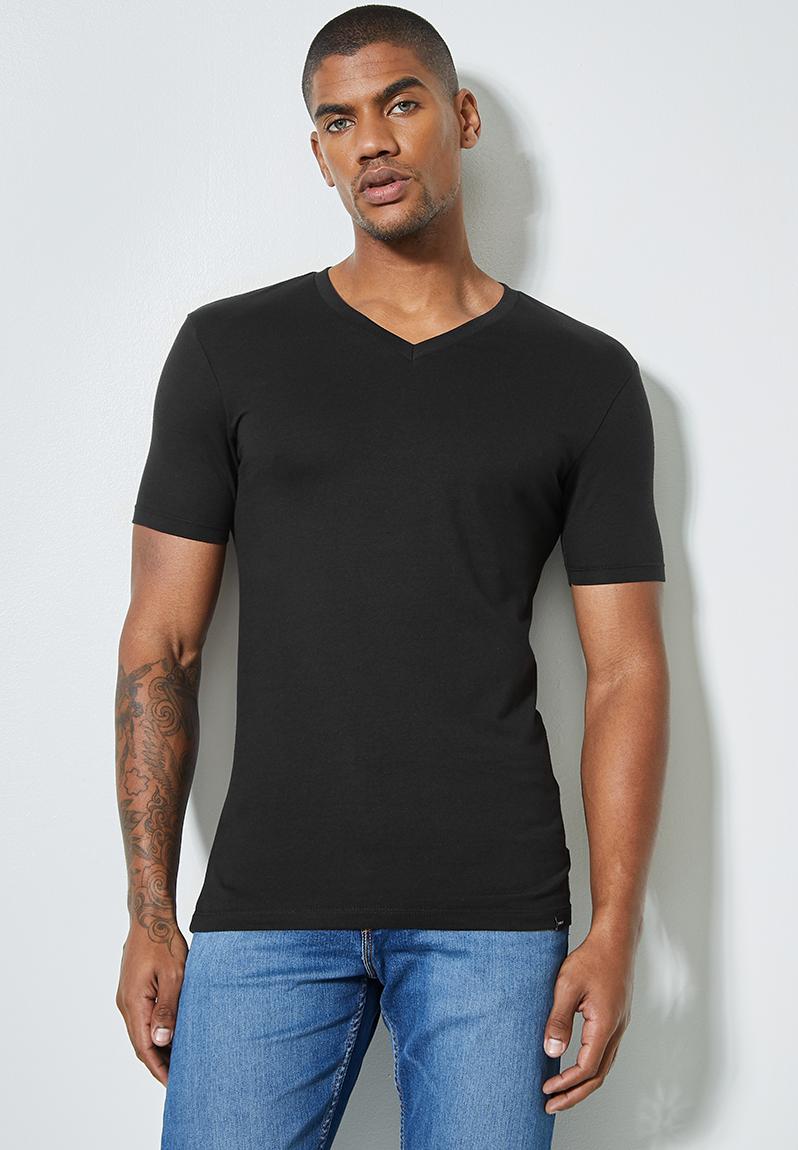 Plain muscle fit vee neck tee - black Superbalist T-Shirts & Vests ...