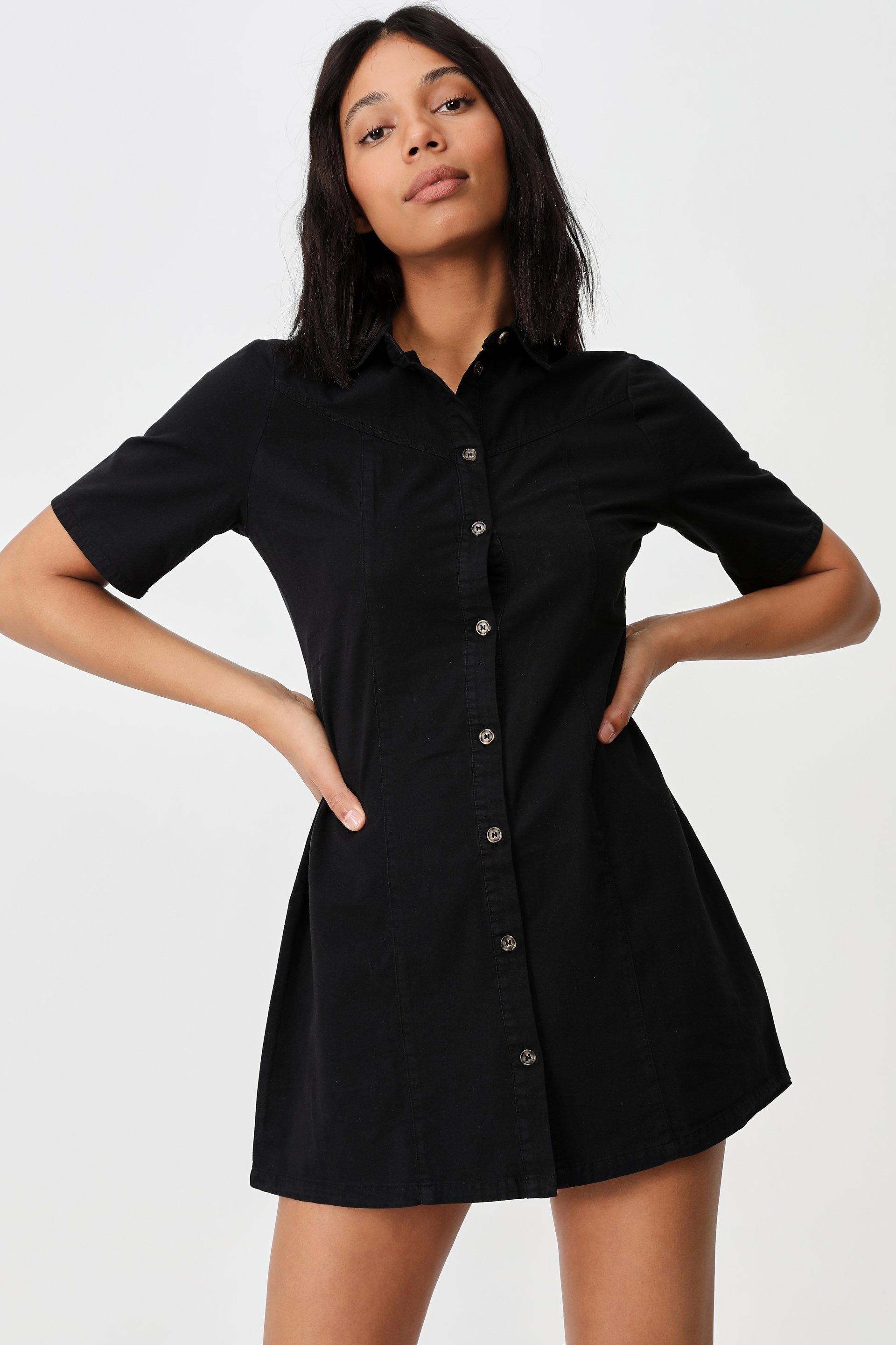 Woven oaklyn collar button down shirt dress black Cotton On Casual