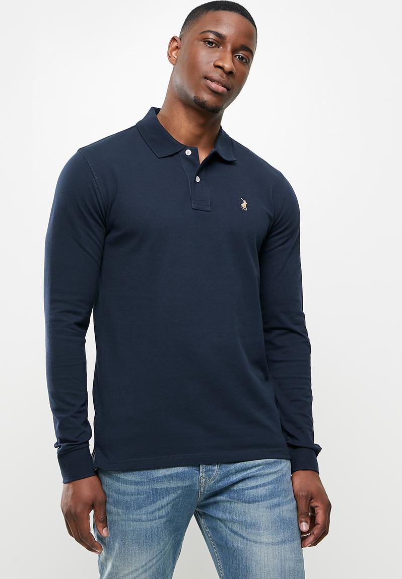 Carter custom fit long sleeve golfer - navy POLO T-Shirts & Vests ...
