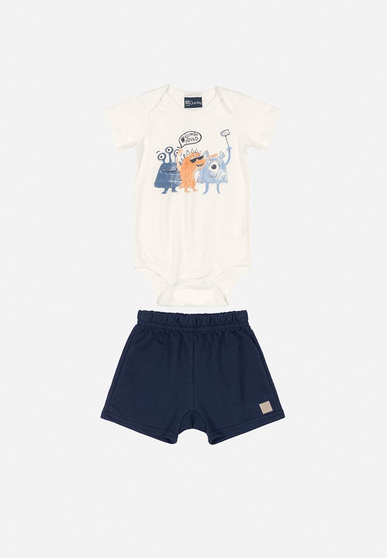 Baby boys printed bodysuit & shorts set - white & navy Quimby Sets ...