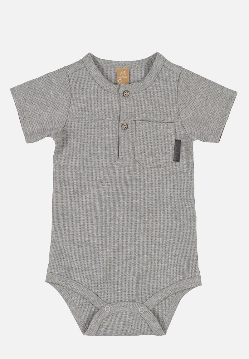 Ribbed bodysuit with buttons - grey UP Baby Babygrows & Sleepsuits ...