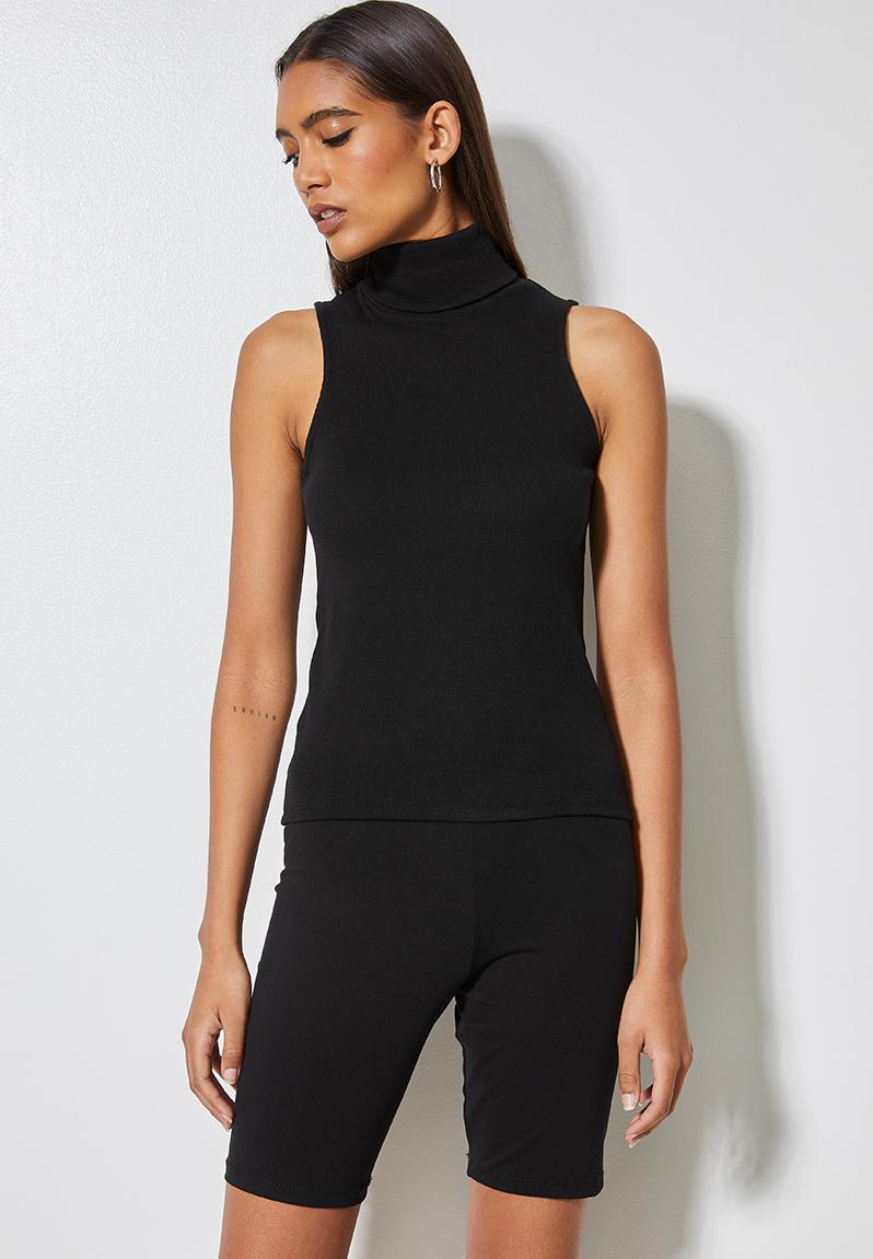 Cotton lycra rib poloneck top - black Superbalist T-Shirts, Vests ...