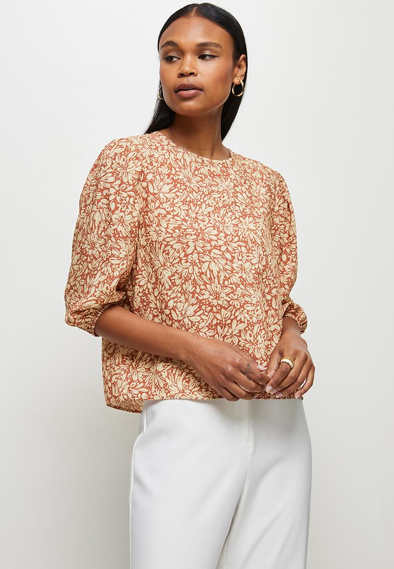 Mutton sleeve shell - rust ditsy edit Blouses | Superbalist.com