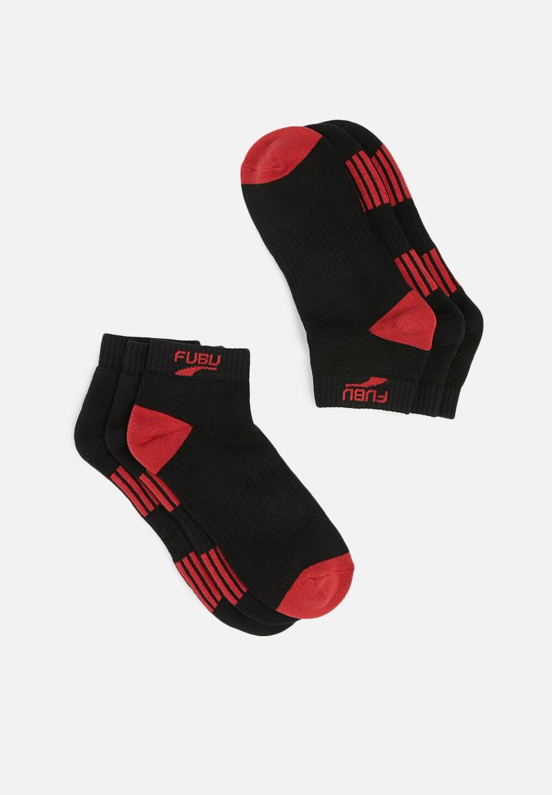 Mens midcut socks 3 pack - black red logo/trim FUBU Socks | Superbalist.com
