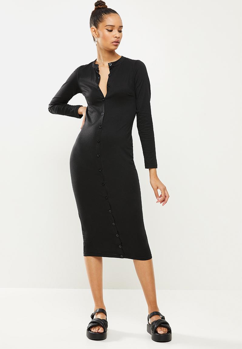 Long sleeve button down midi dress - black Missguided Casual ...