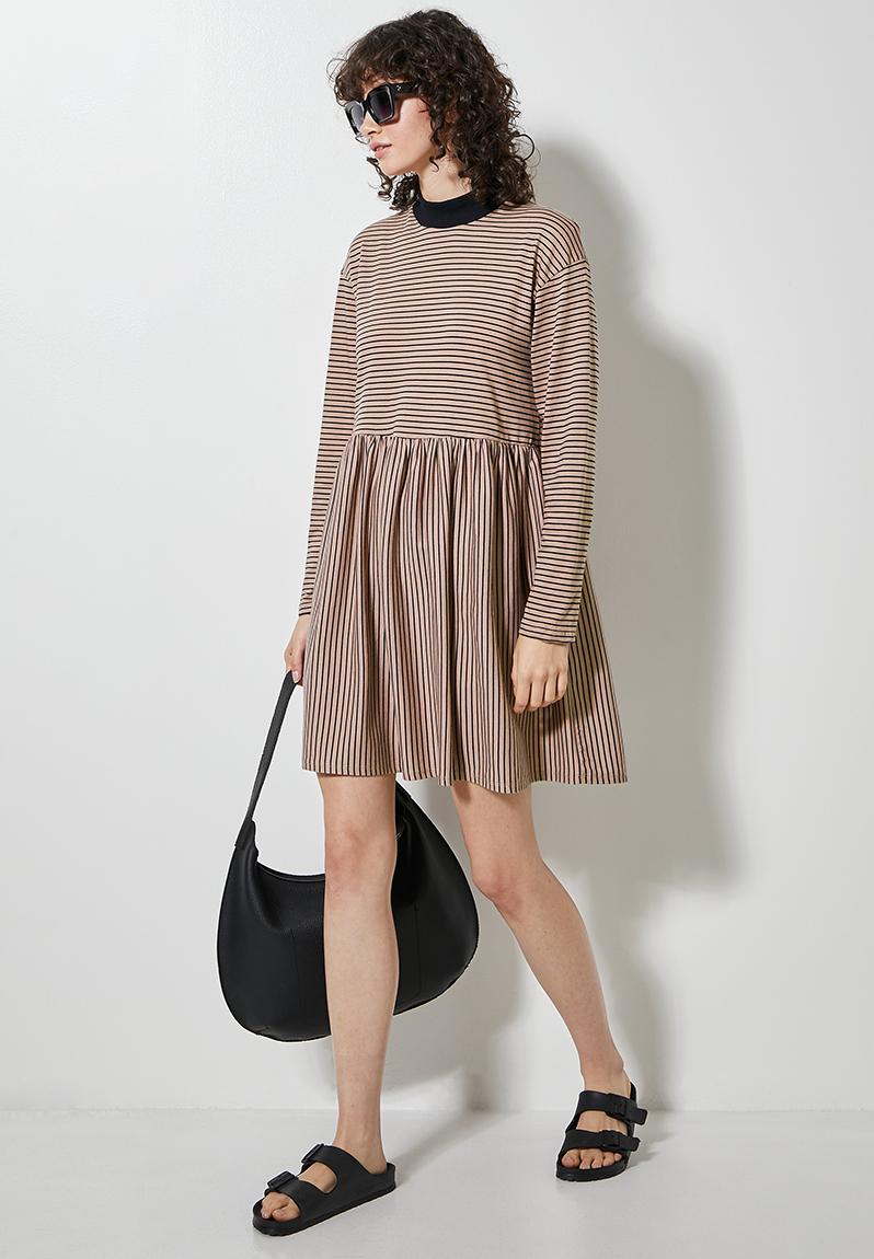 Striped Button Front Babydoll Dress