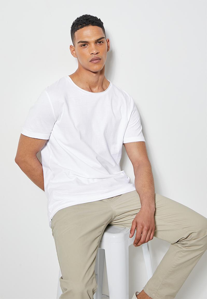 Plain raw edge scoop neck tee - white Superbalist T-Shirts & Vests ...