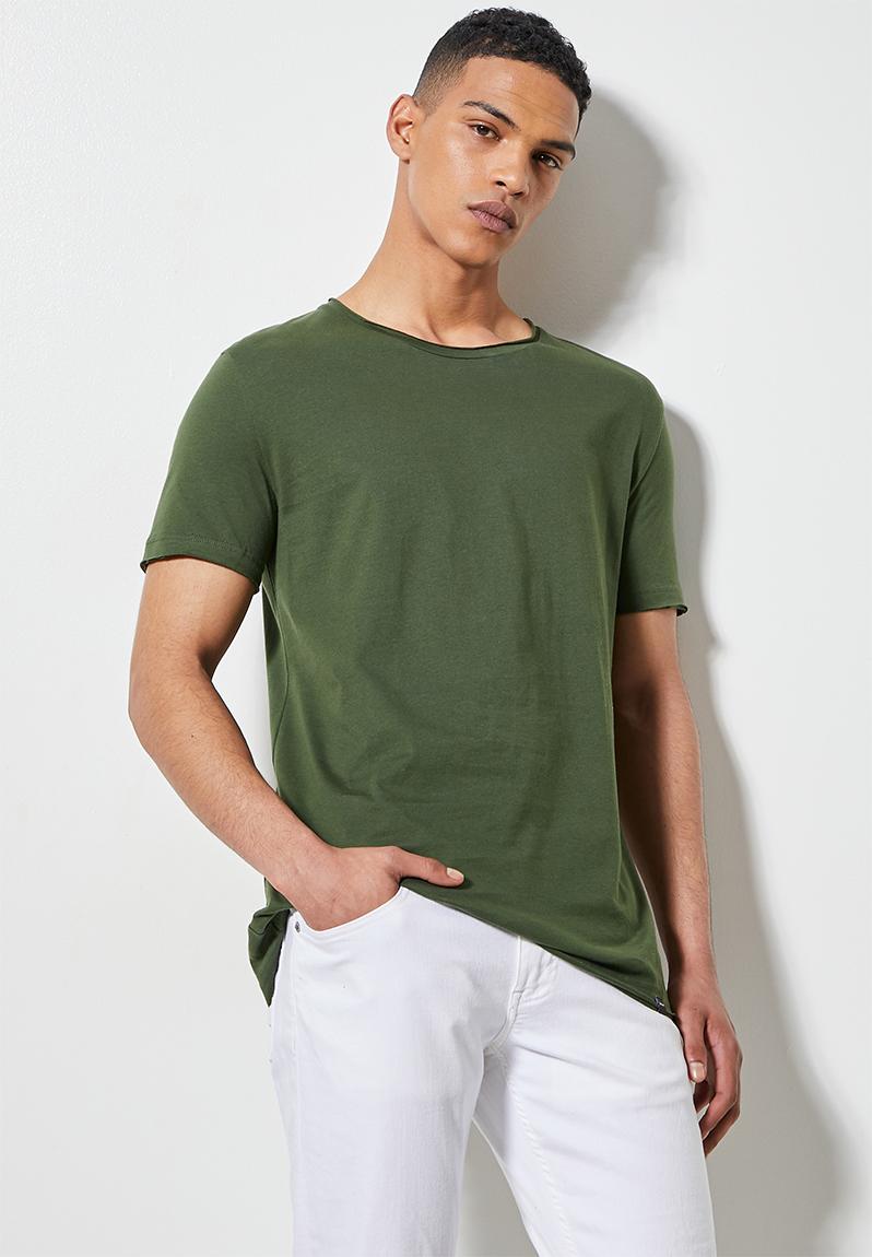 Plain raw edge scoop neck tee - khaki green Superbalist T-Shirts ...