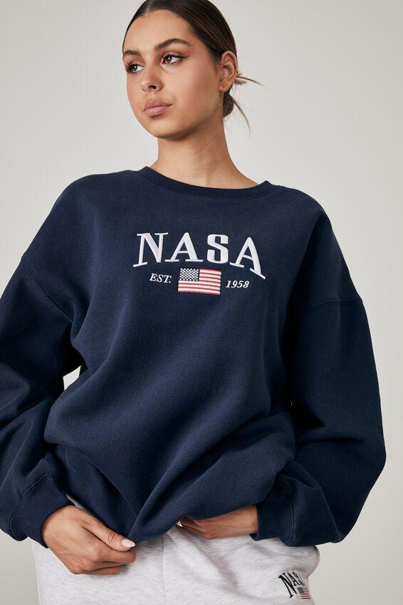 WLLW Women's NASA Letter Print Long Sleeve Shirt - Crew Neck Graphic Sweatshirt Blouse