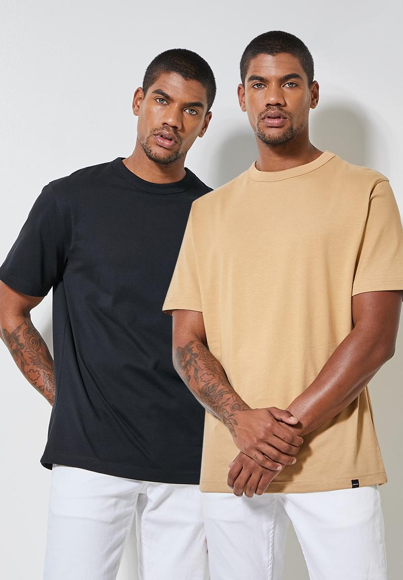 2-pack relaxed fit organic crew neck tee - black/tan Superbalist T ...