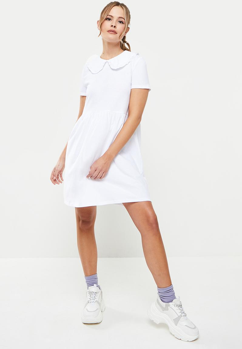 Peter pan collar babydoll mini dress white Blake Casual