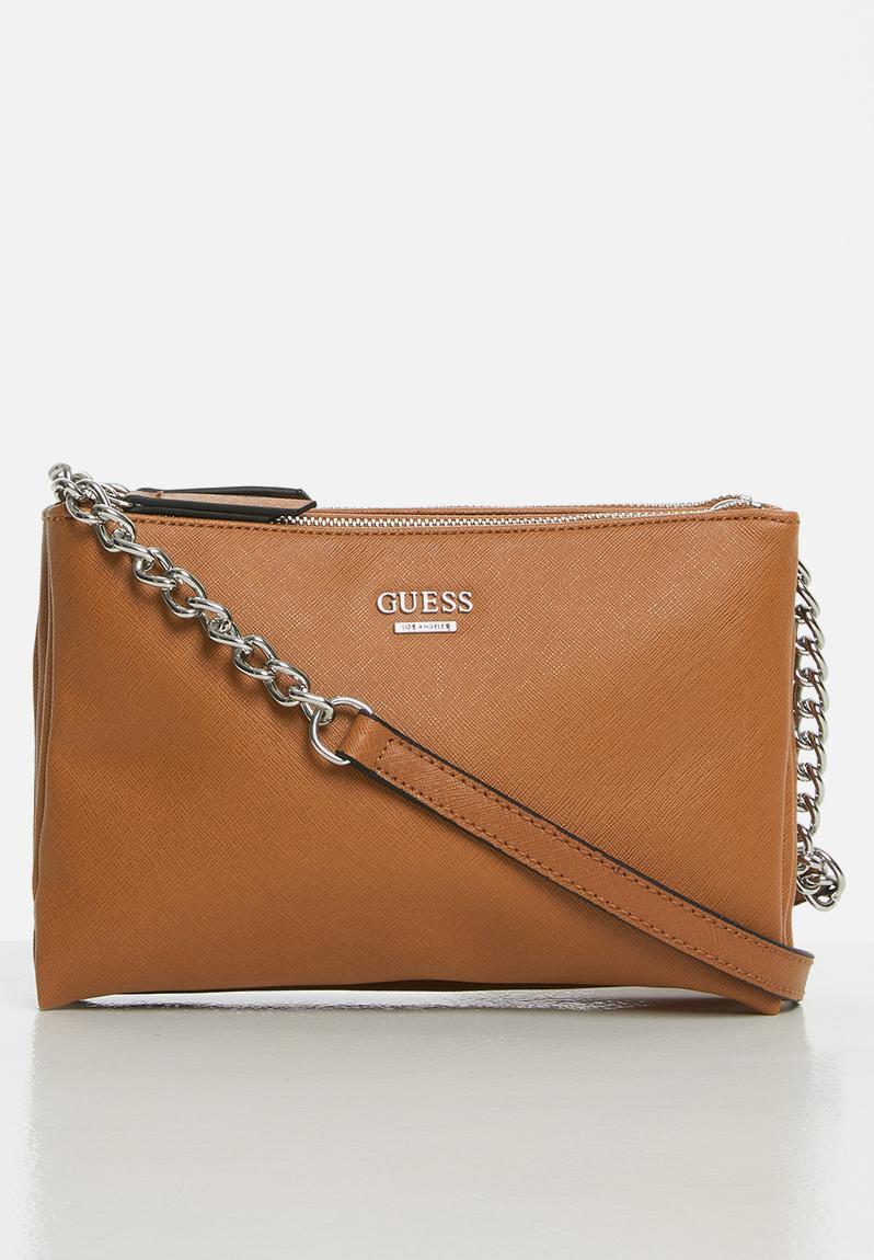 Kalei mini dbl zip crossbody - brown GUESS Bags & Purses | Superbalist.com