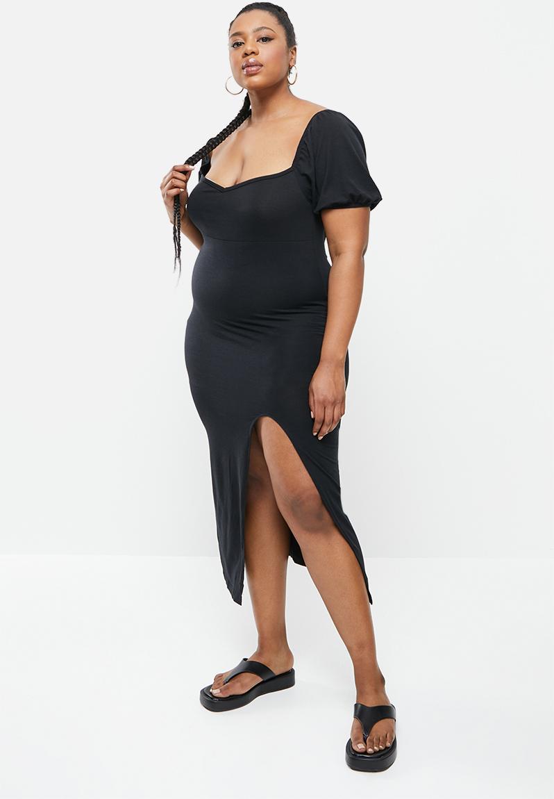 Plus Milkmaid Split Midaxi Dress Black Missguided Dresses 0542