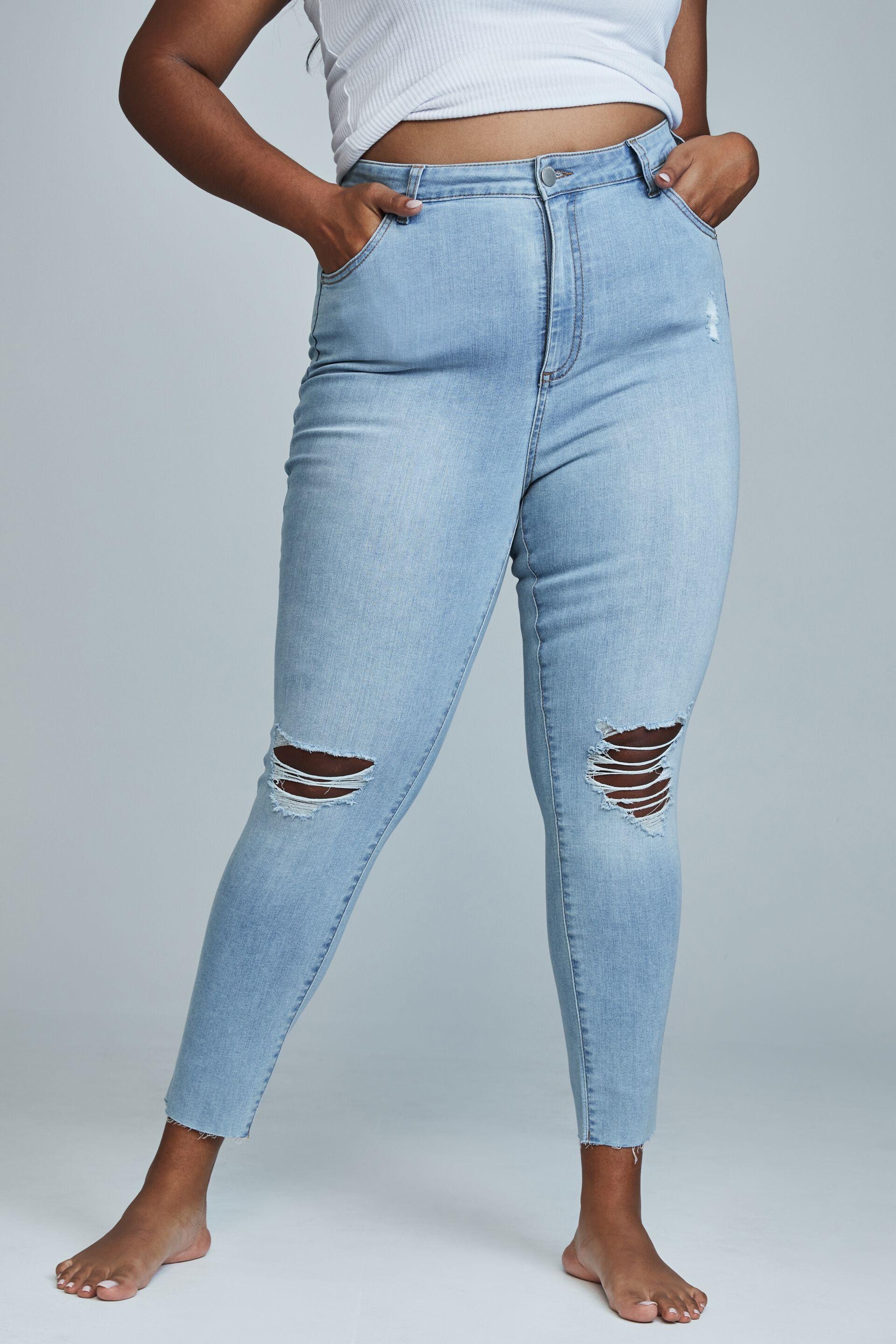 Curve Adriana High Skinny Jean Seaside Blue Rips Cotton On Jeans