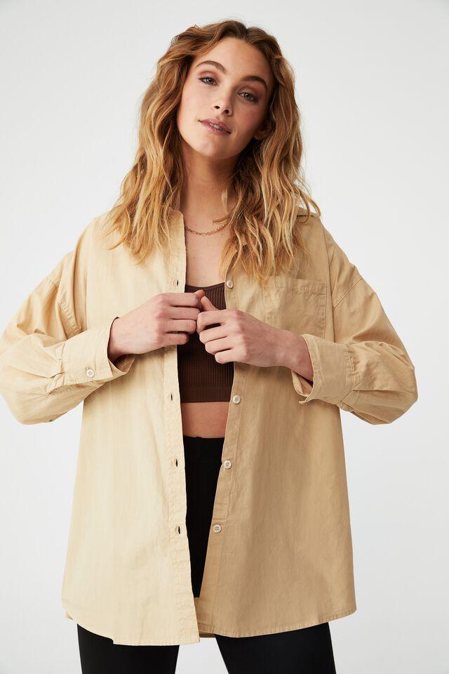 Petite dad shirt - linen taupe Cotton 