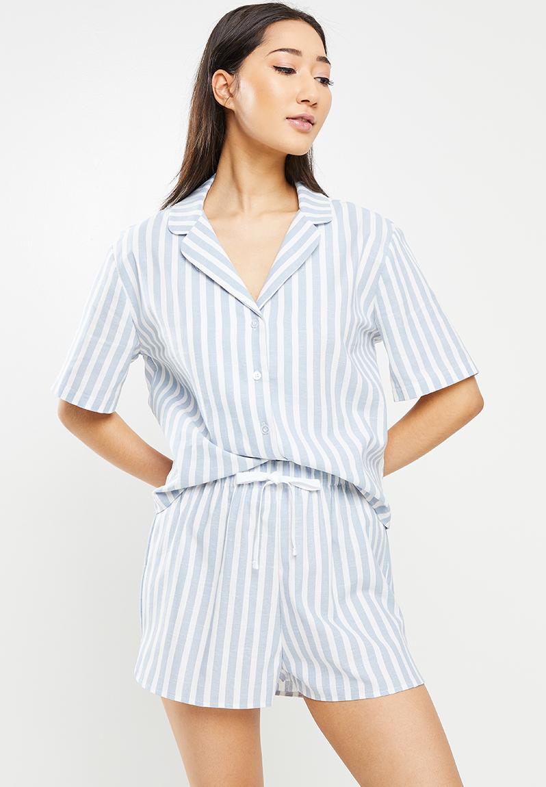 100% cotton Sleep shirt & shorts set - blue stripe Superbalist ...