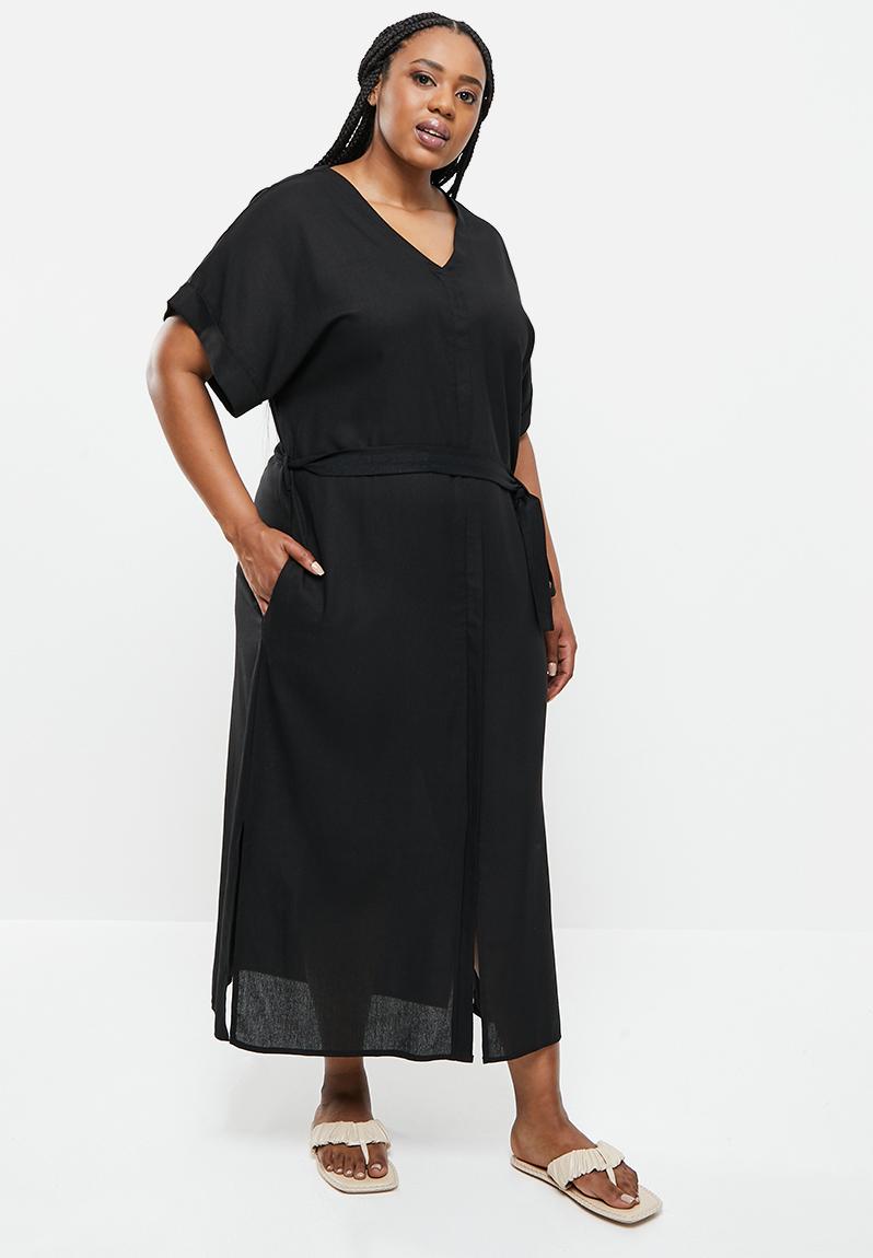 Plus kimono sleeve v neck button through dress - black Me&B Dresses ...