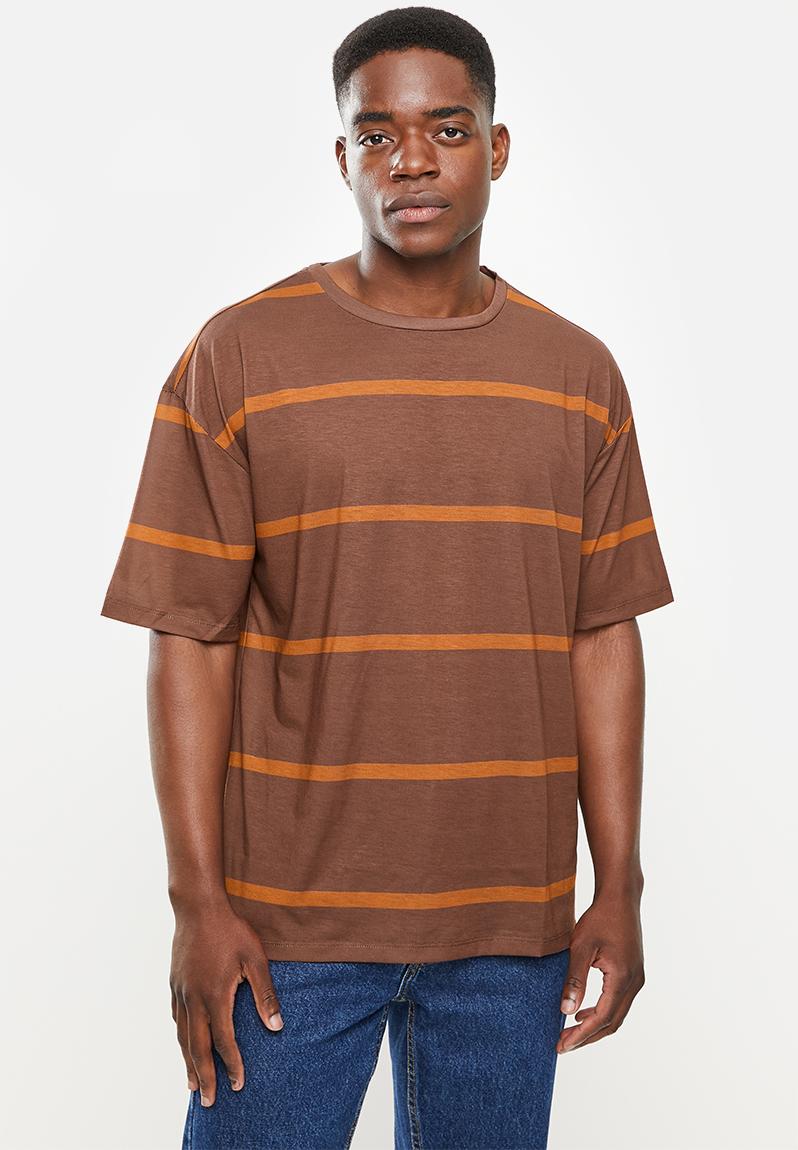 Nate wide stripe short sleeve tee - brown Trendyol T-Shirts & Vests ...