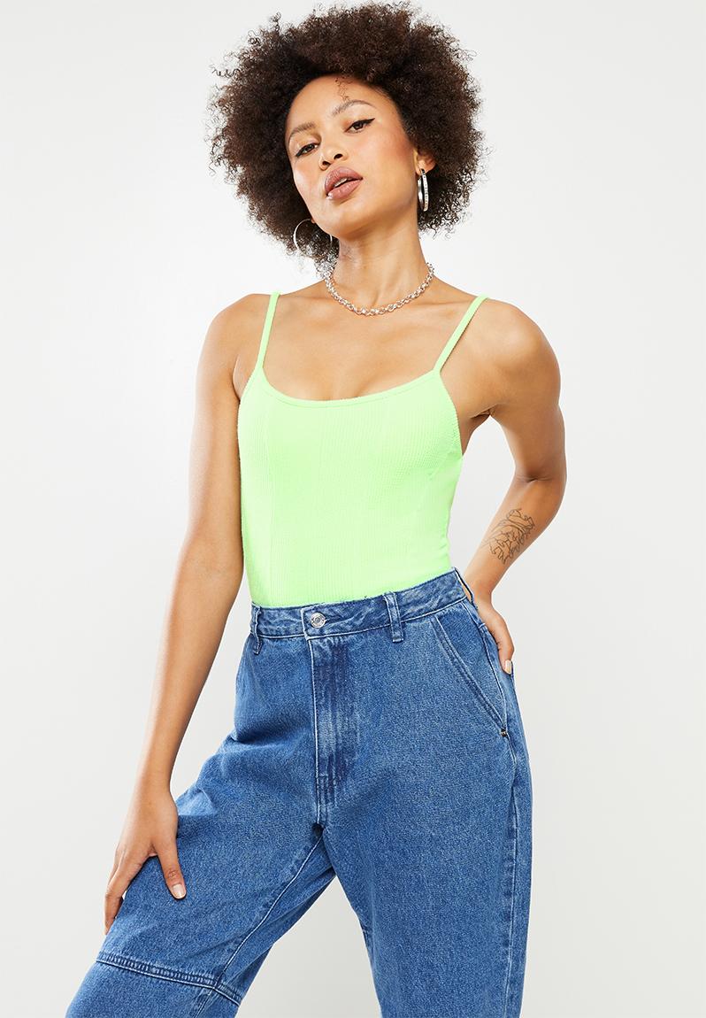 Ribbed Seam Detail Bodysuit Blue Missguided T Shirts Vests And Camis