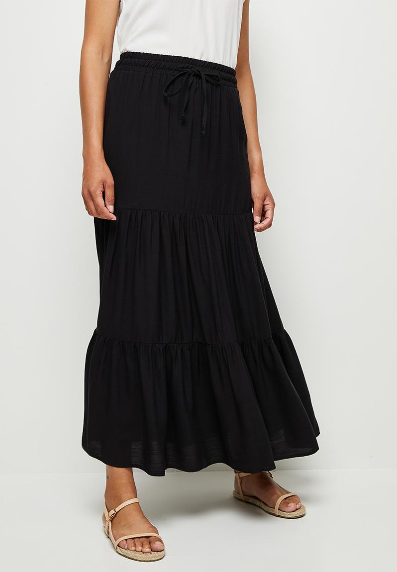 Woven drawcord tiered maxi skirt - black 1 edit Skirts | Superbalist.com