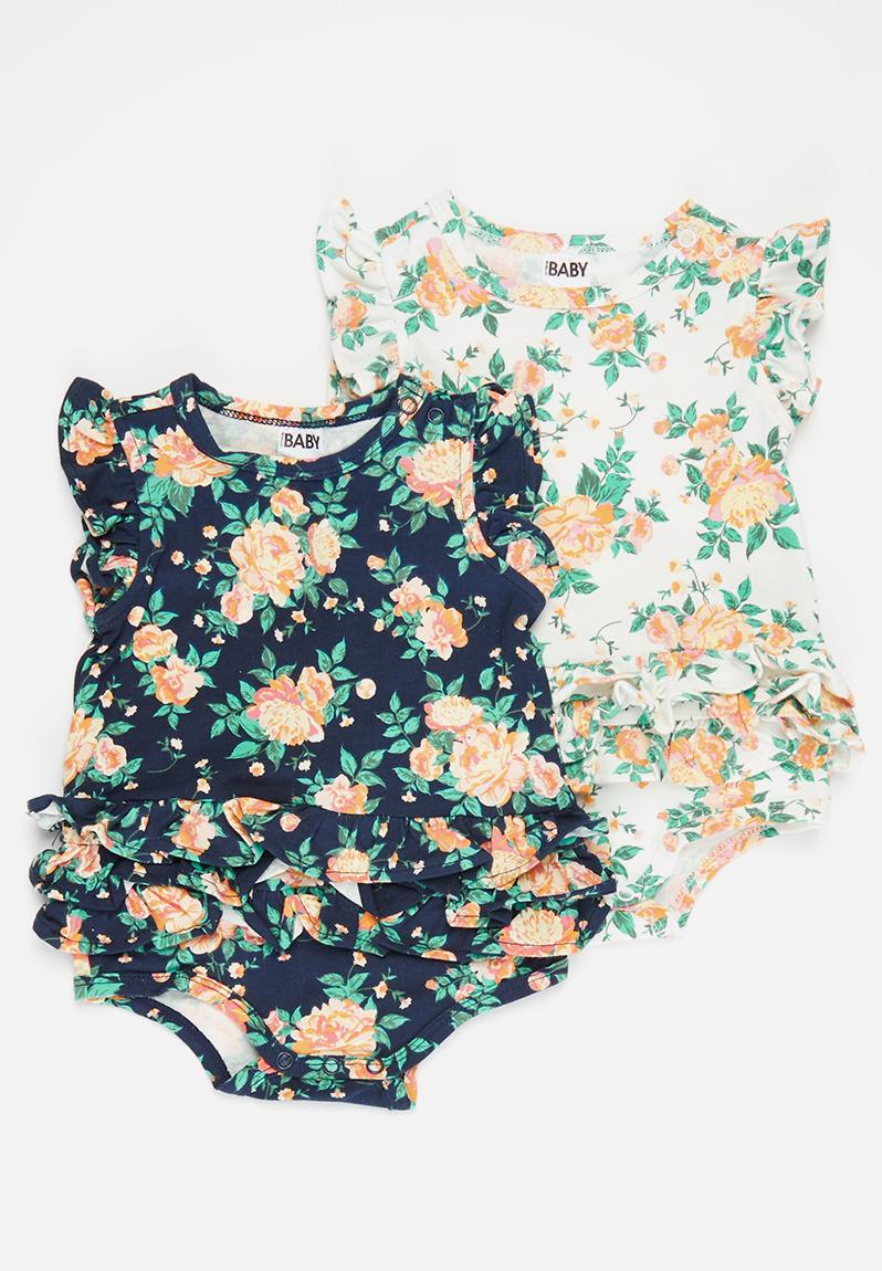 2 pack alice ruffle bubbysuit - indigo/vanilla whitby floral