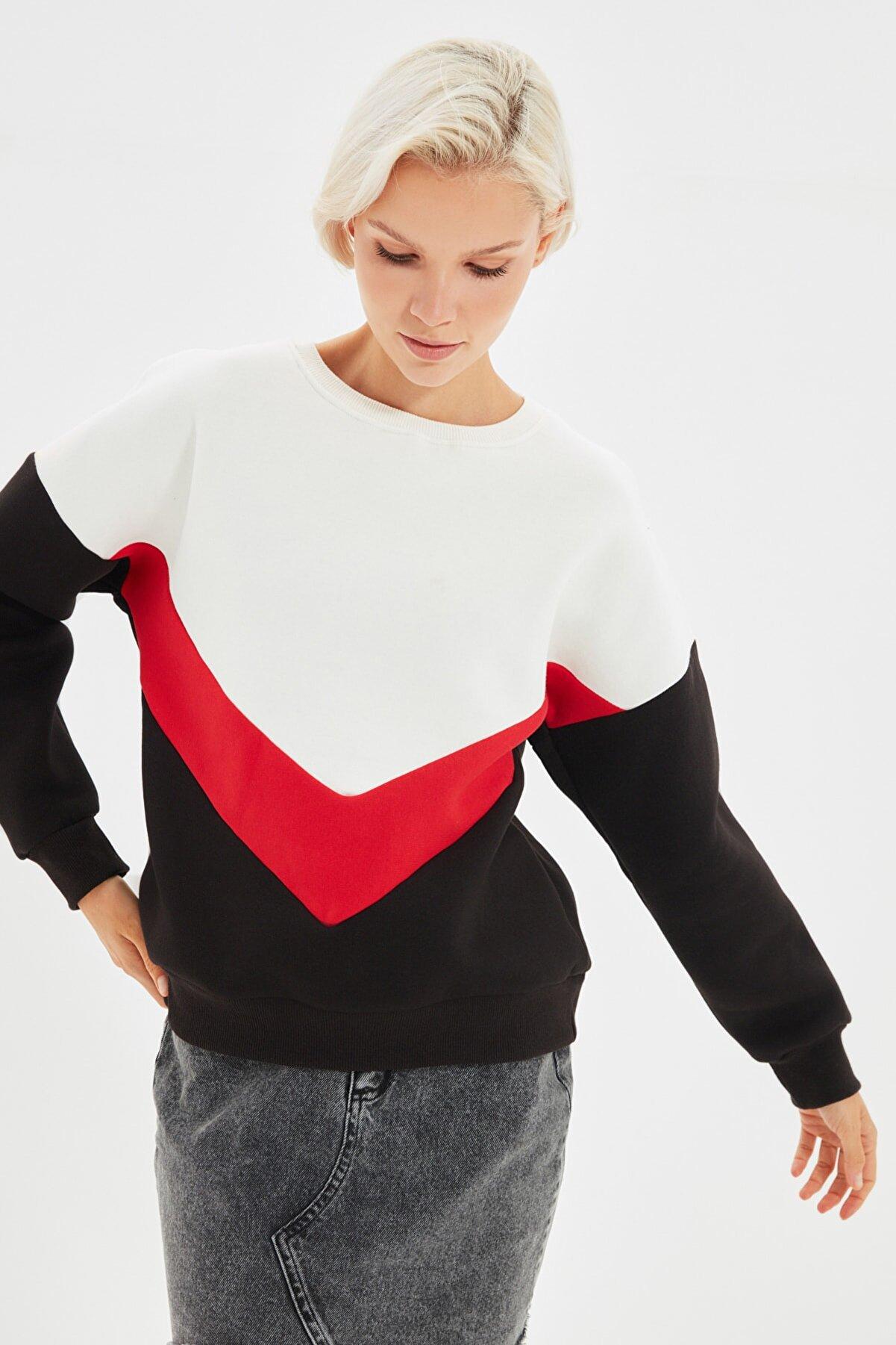 Color block basic knit sweatshirt - black Trendyol Hoodies & Sweats ...