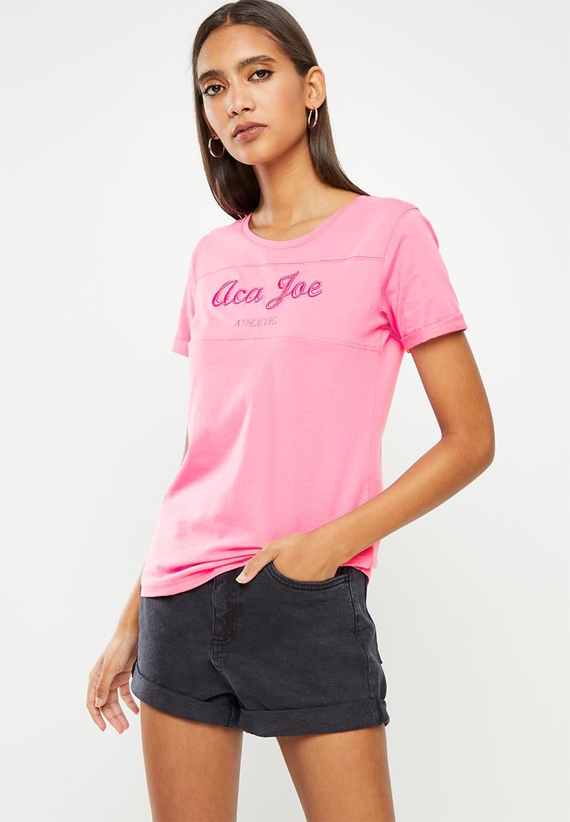 Ladies aca joe cut & sew with 3d emb sj t-shirt - pink Aca Joe T-Shirts ...