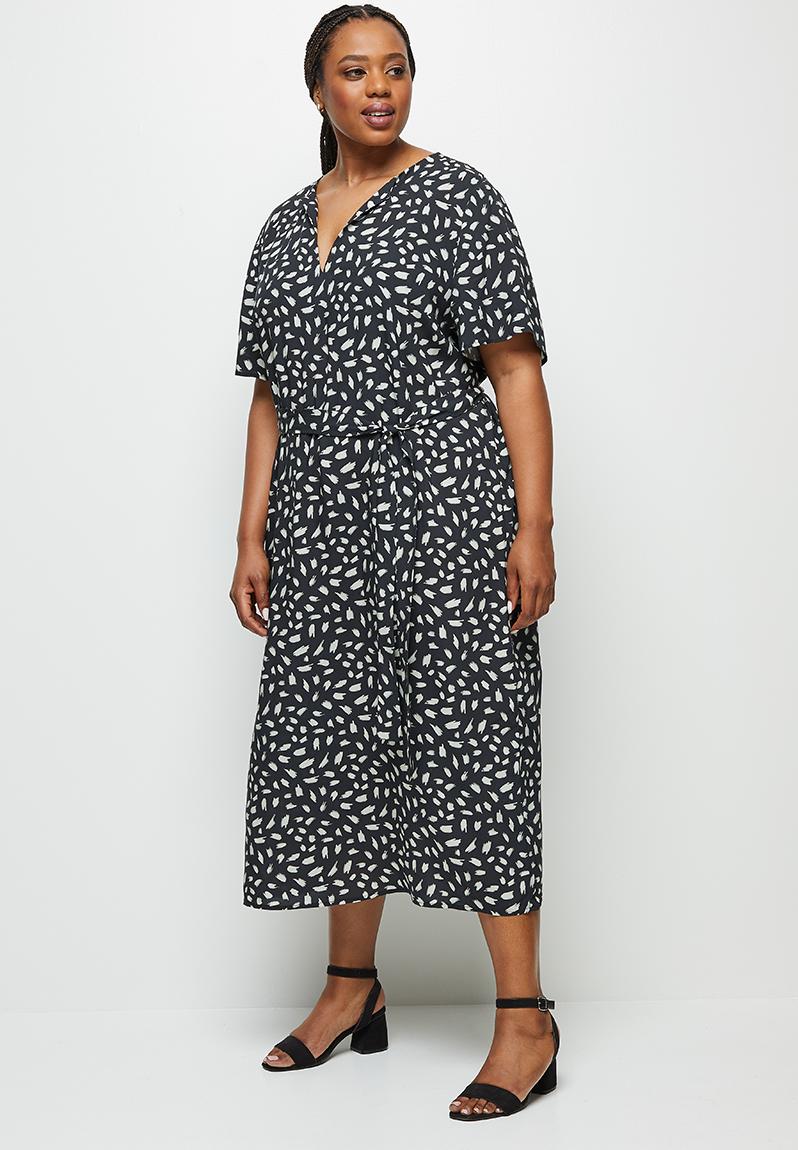 Notch neck belted column dress - abstract brush strokes edit Plus ...