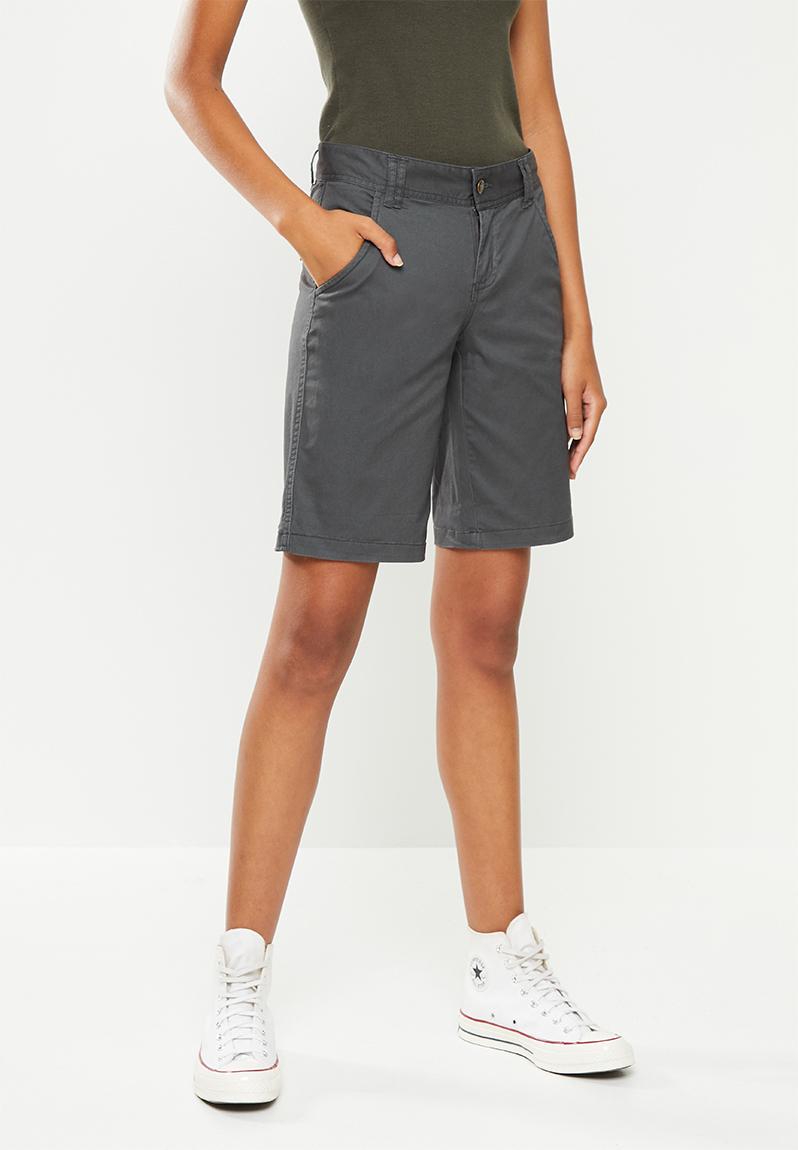 Ladies aca joe cotton stretch longer length short - charcoal Aca Joe ...