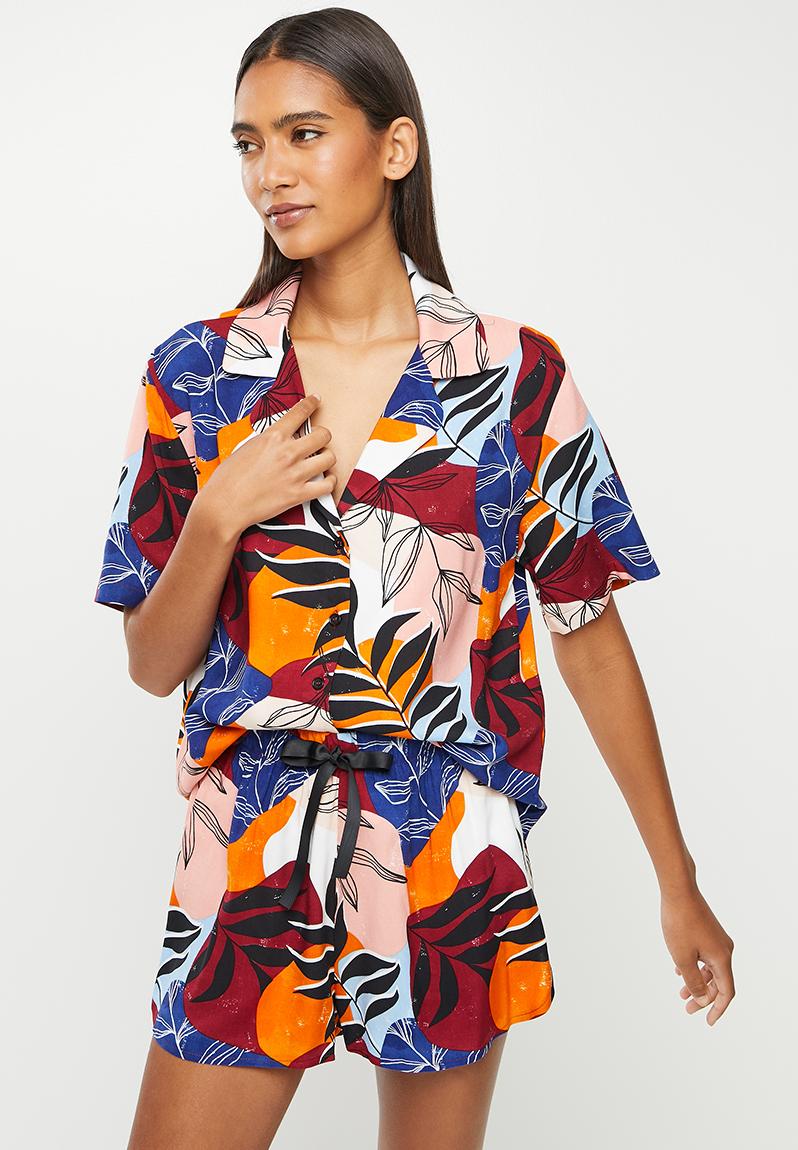 Sleep shirt \u0026 shorts set - warm palm 