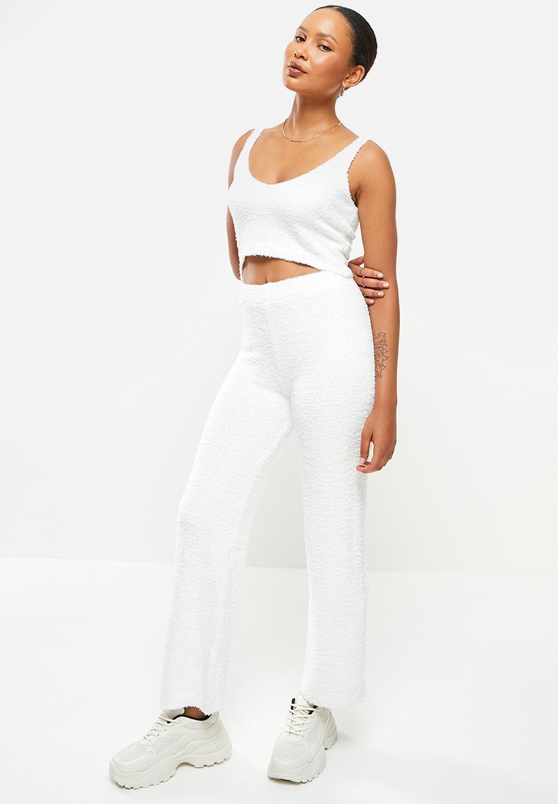 Knit crop top \u0026 pants set - ecru 