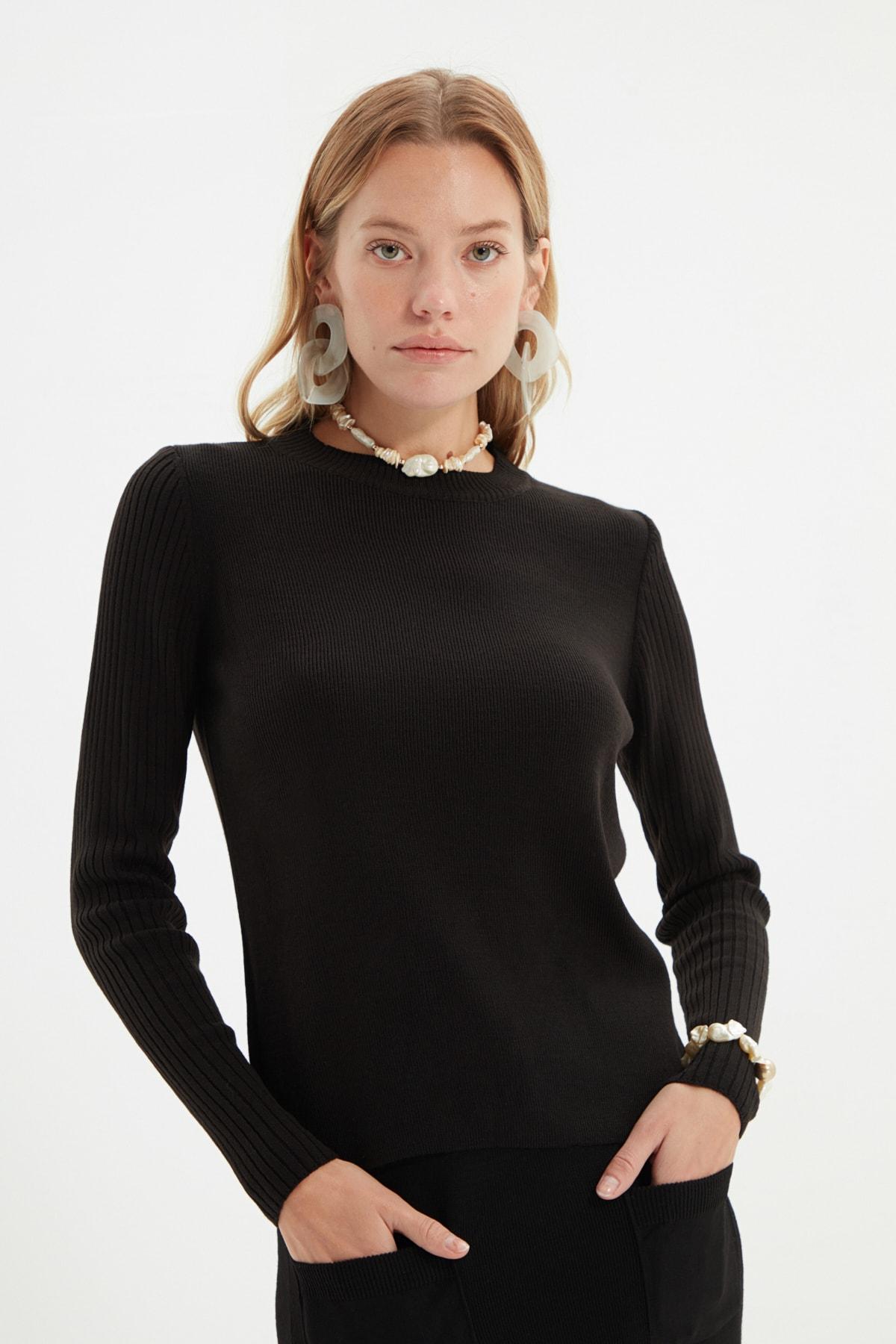 Back tie detailed knitwear sweater - black Trendyol Knitwear ...