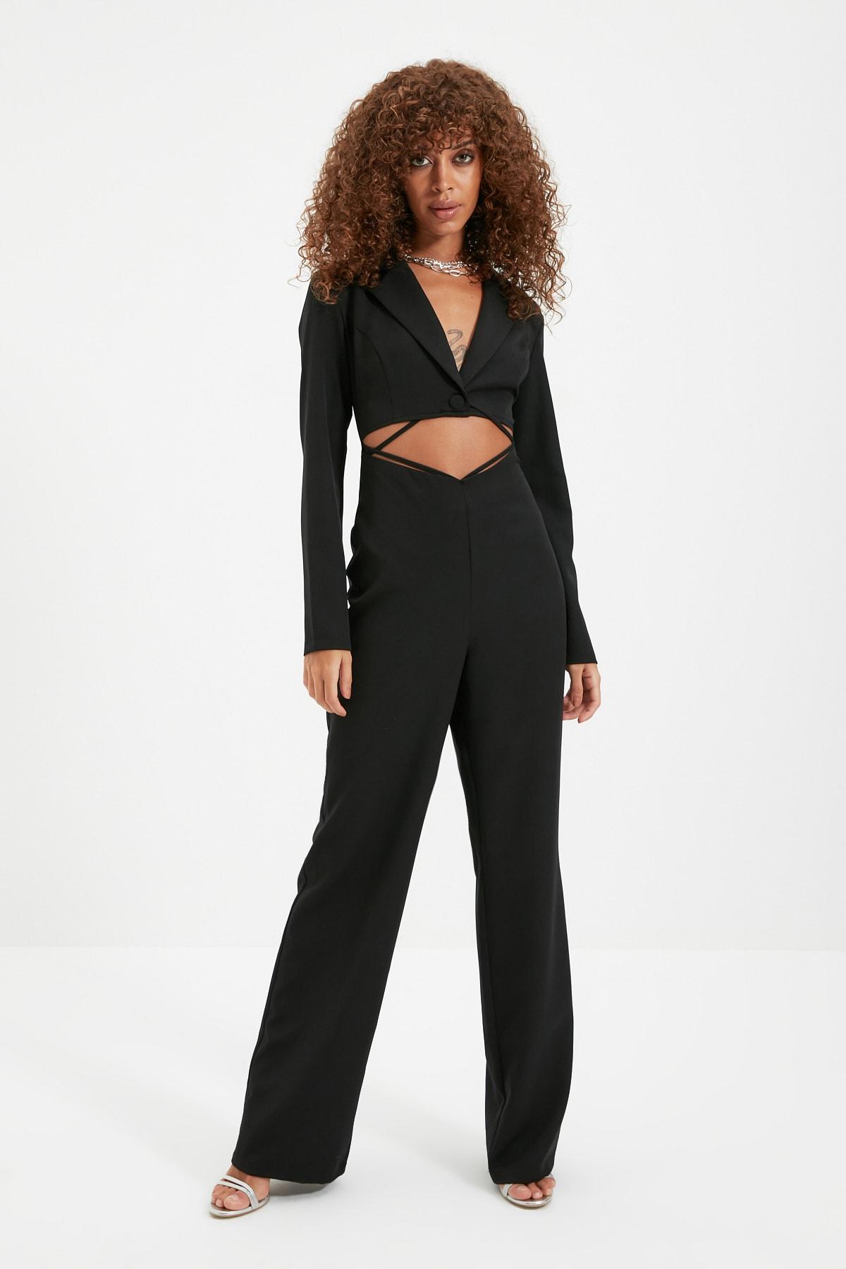 Cut out detailed jacket collar jumpsuit - black Trendyol Jumpsuits ...