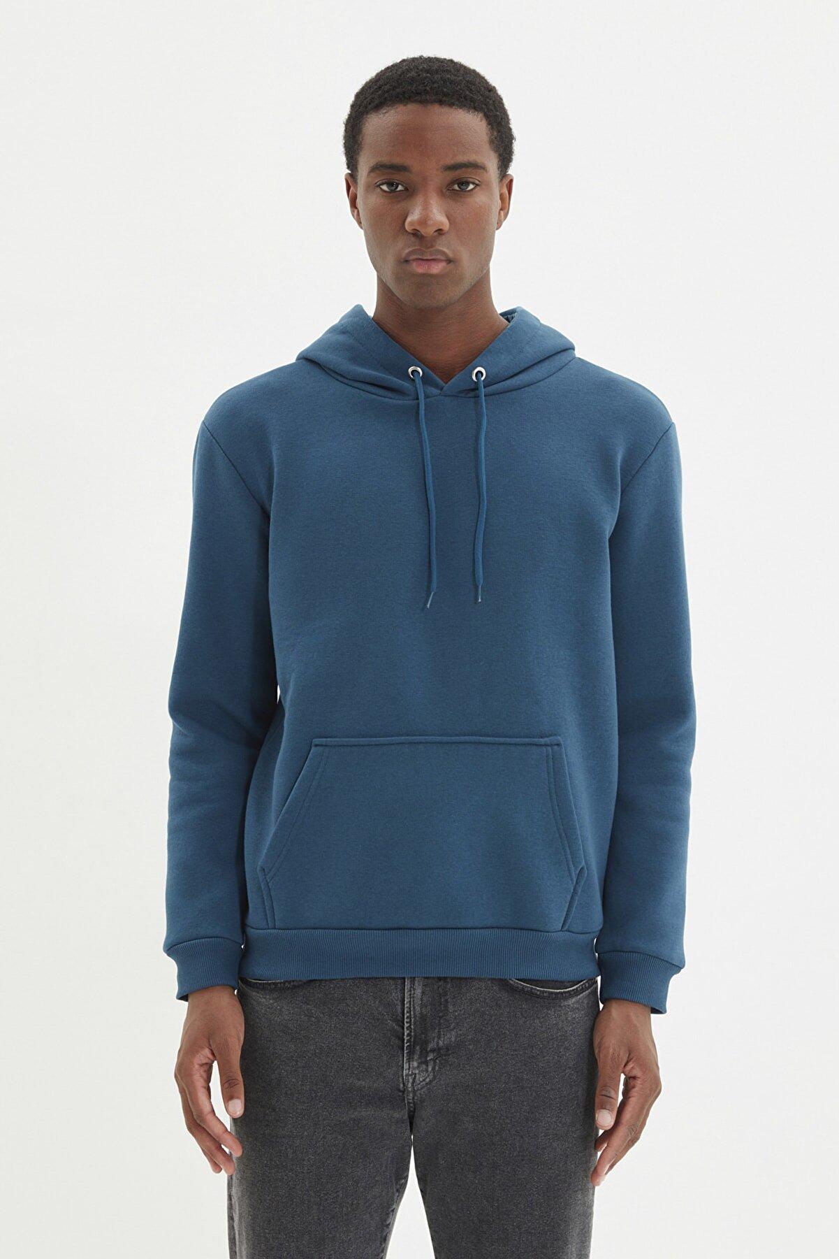 Plain kangaroo pocket hoodie - petrol Trendyol Hoodies & Sweats ...