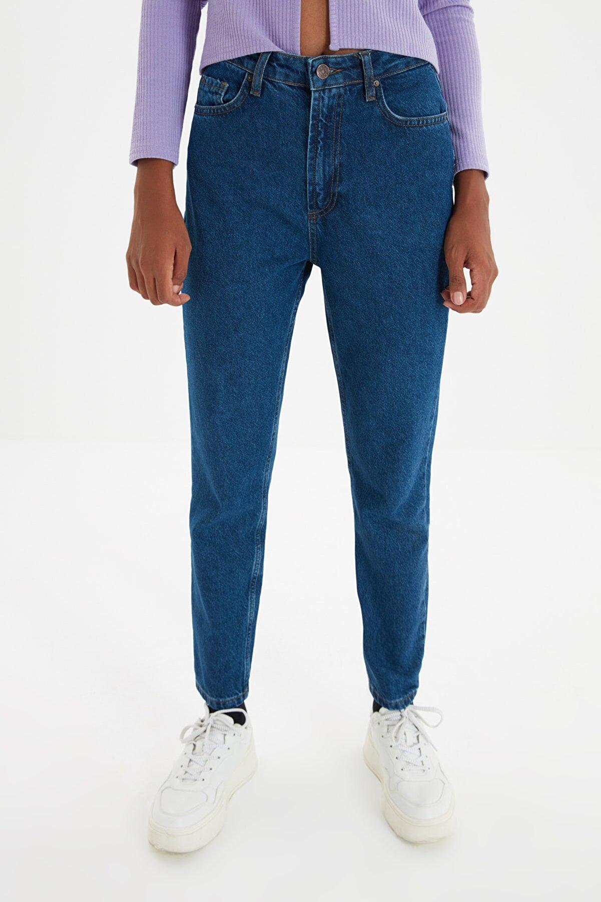 Trendyolmilla Siyah Yüksek Bel Mom u00100 Pamuk Non-Stretch Jeans TWOSS23JE00067 F