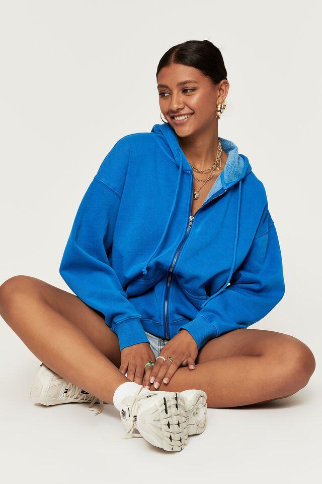 Zola oversized zip through hoodie - washed cobalt Supré Hoodies ...