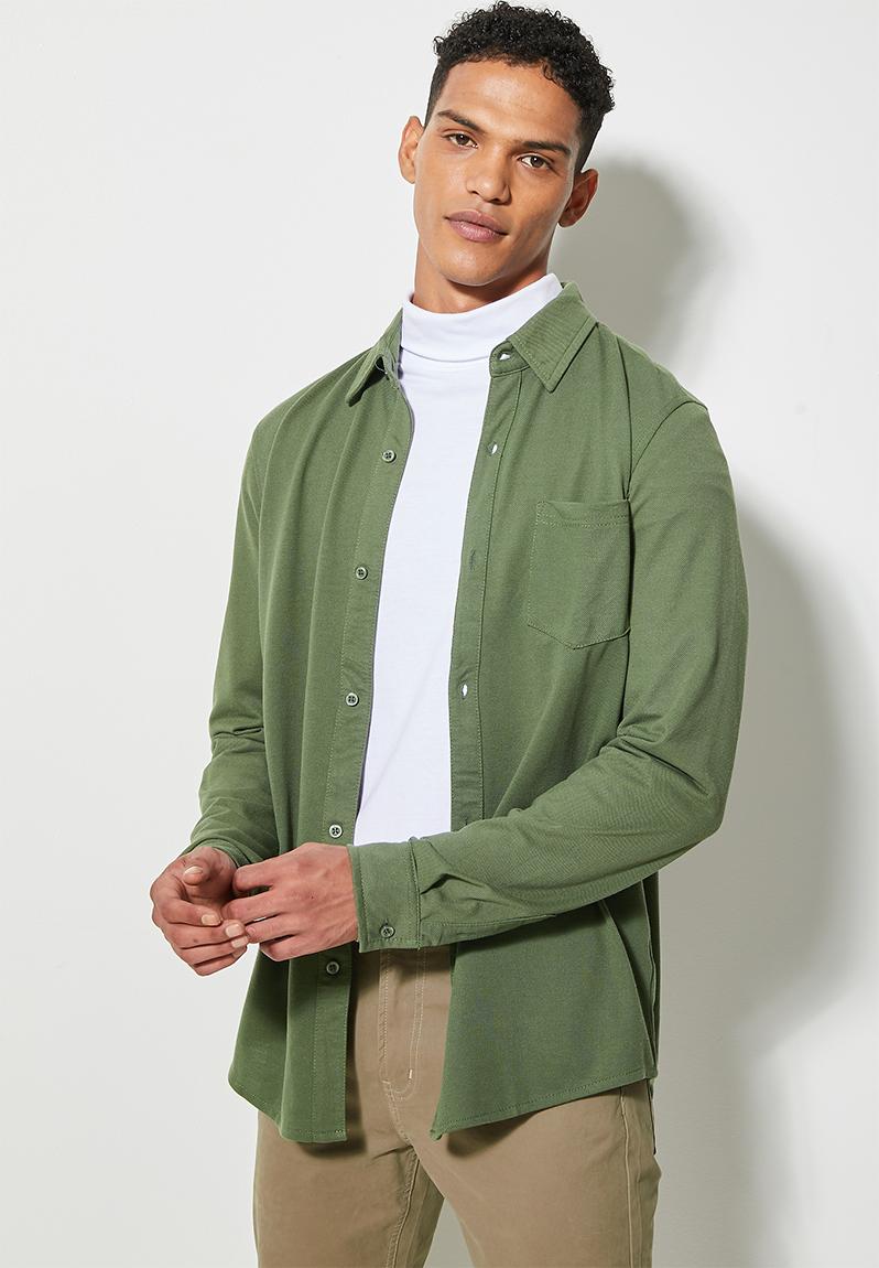 Pique regular fit l/s knit shirt - green Superbalist Shirts ...