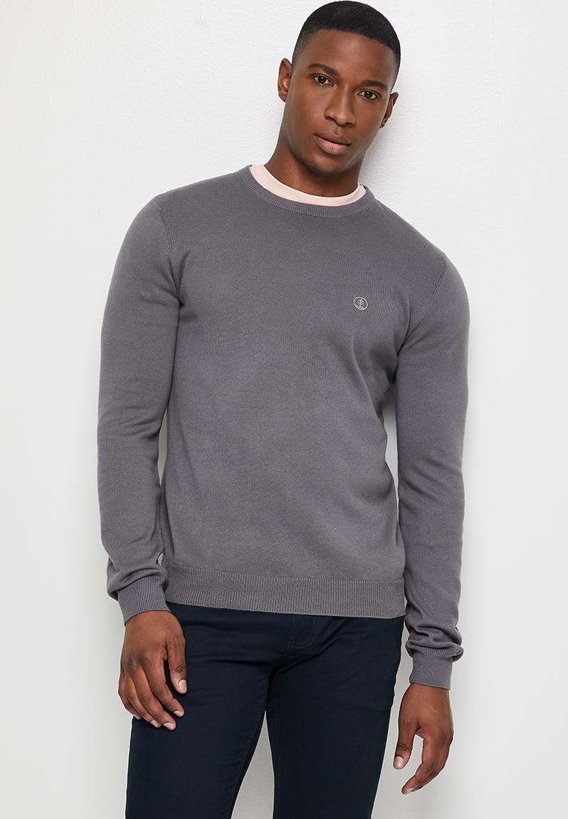 Slim fit crew neck pullover - charcoal Lark & Crosse Knitwear ...