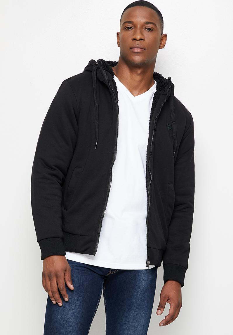 Sherpa lined zip through hoodie - black 2 Lark & Crosse Hoodies ...