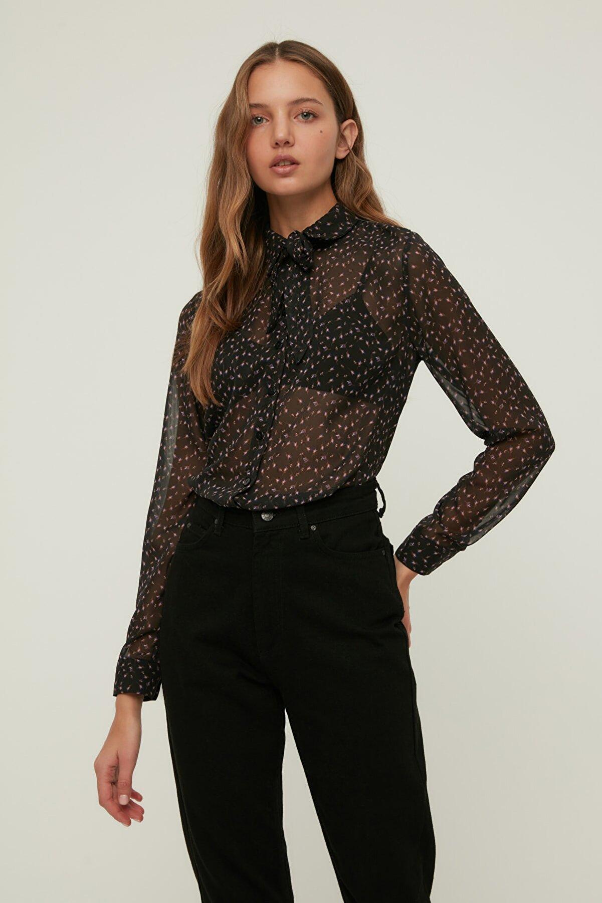 Printed pussybow blouse - black Trendyol Blouses | Superbalist.com