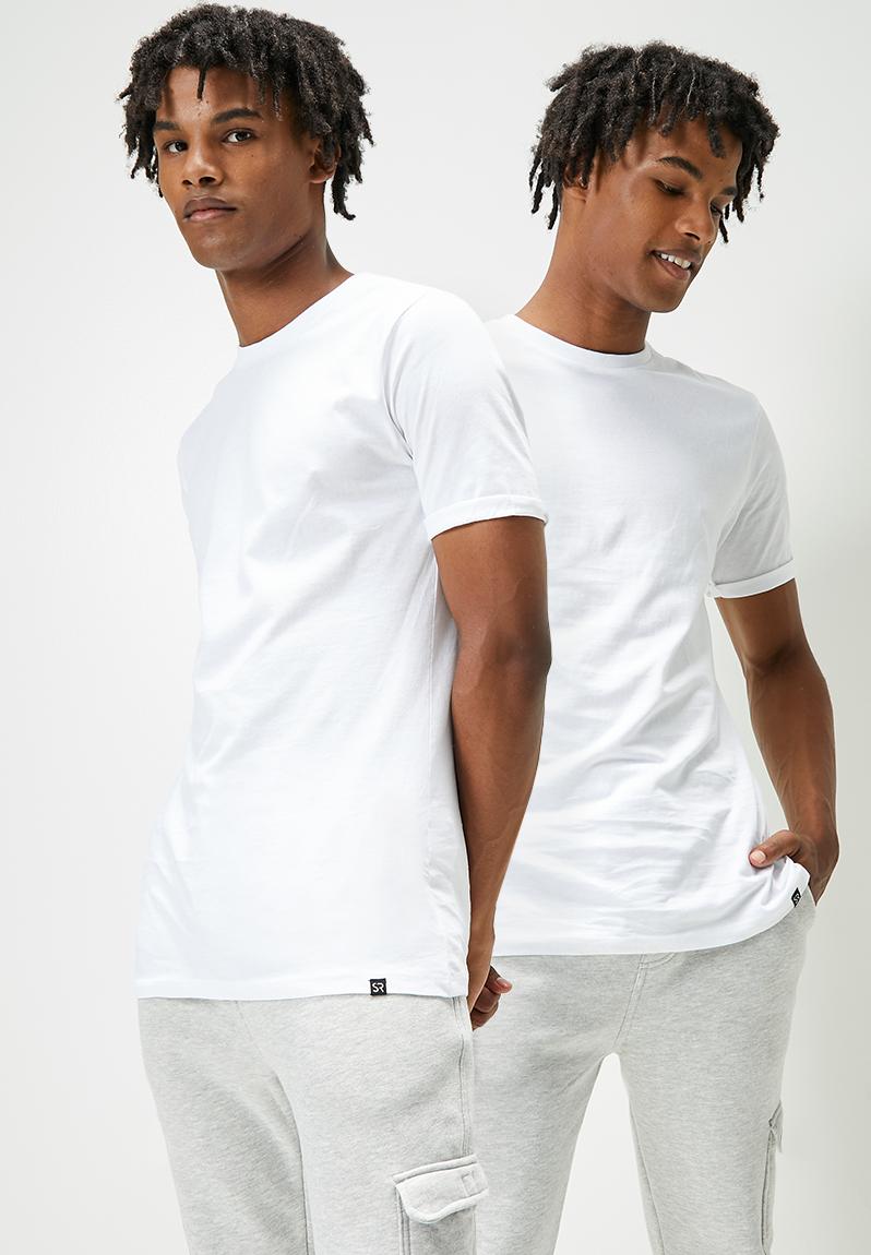 2 Pack Crew Neck Roll Sleeve Tee White Style Republic T Shirts