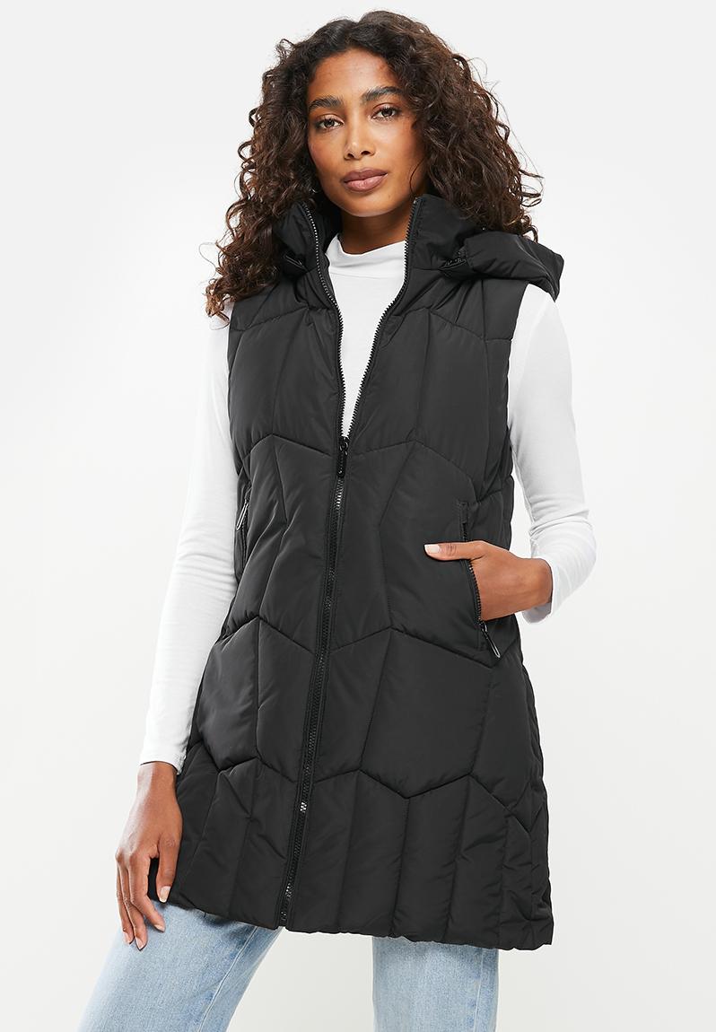 Zip front hooded longline gilet - black Stella Morgan Jackets ...