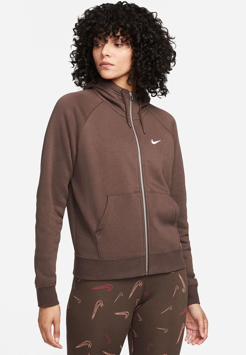 Nsw fz hoodie bb flc prnt - baroque brown/white Nike Hoodies, Sweats ...