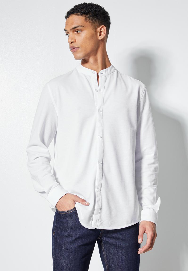 Pique regular fit mandarin collar l/s knit shirt - white Superbalist ...