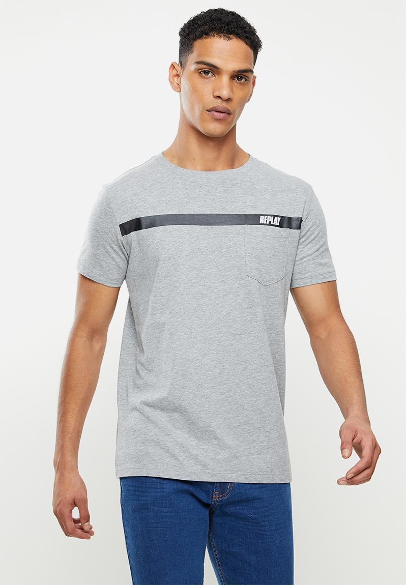 Above pocket print tee - grey melange Replay T-Shirts & Vests ...